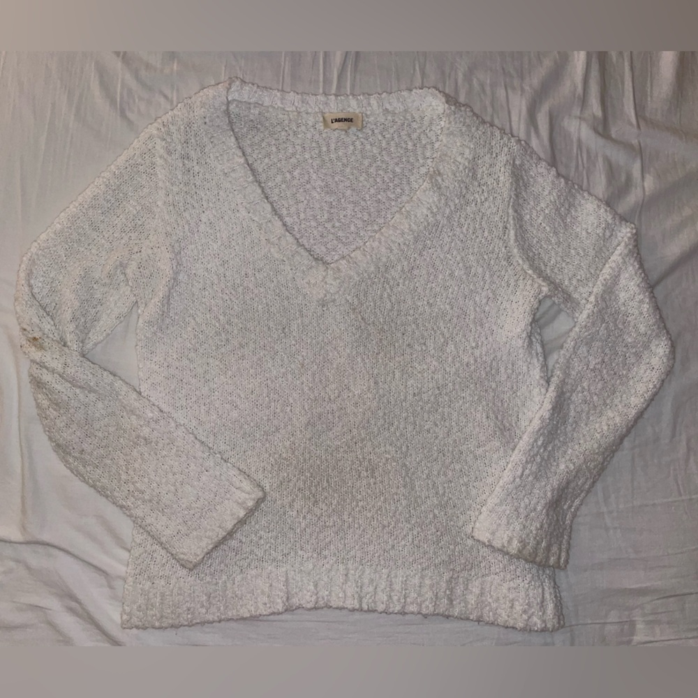 L'AGENCE Textured Knit Sweater – Ivory White – Size M